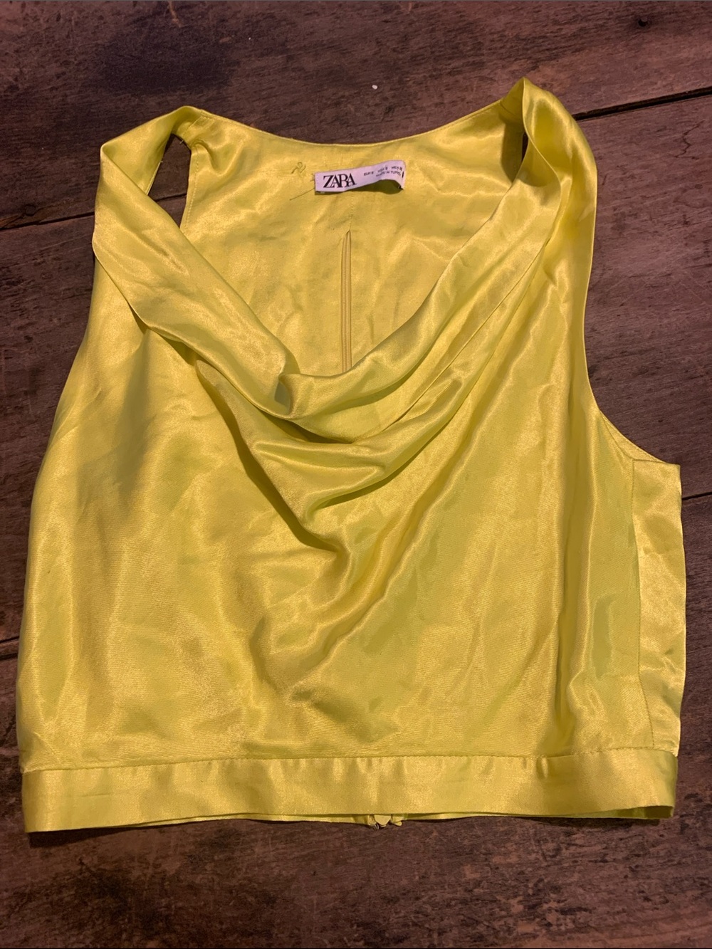 Zara Bright Yellow Satiny Cowl Neck Camisole